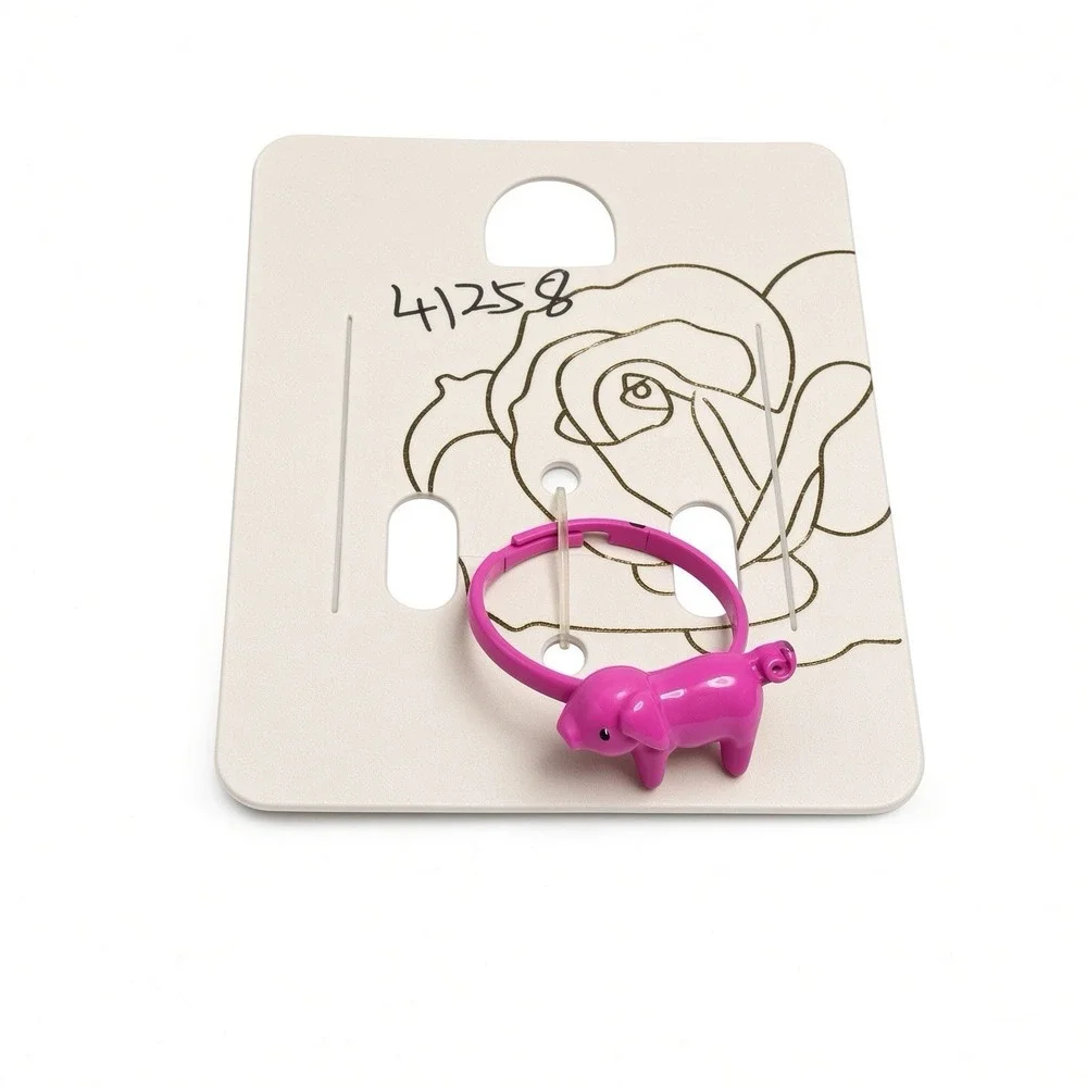 Lot of 4 Cute Enamel Rings – Pink Pig, Magenta Animal, Peace Sign & White Bunny